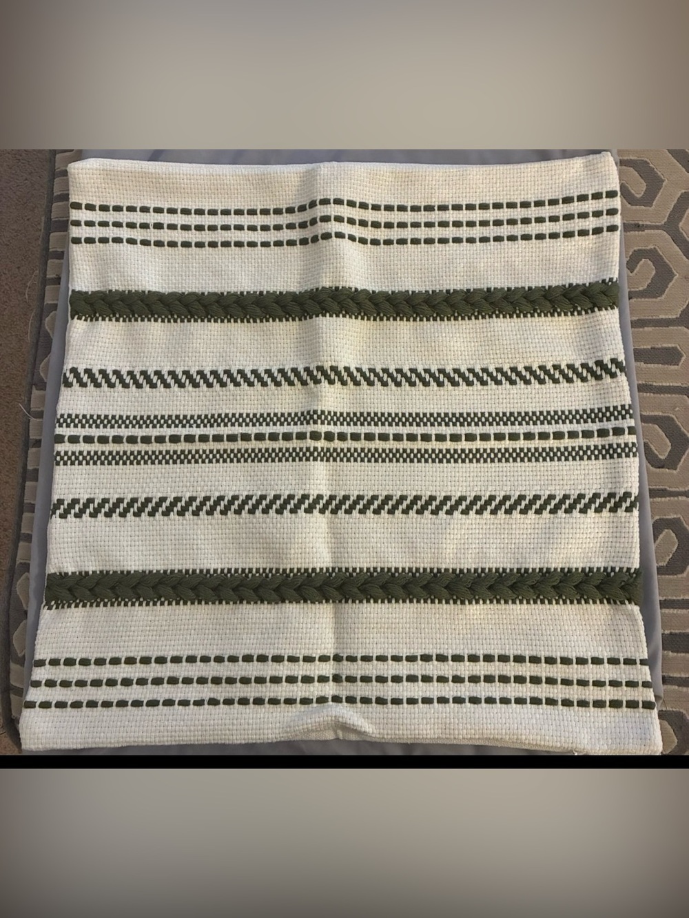 Textured Cream and Olive Stripe Accent Pillow Cover